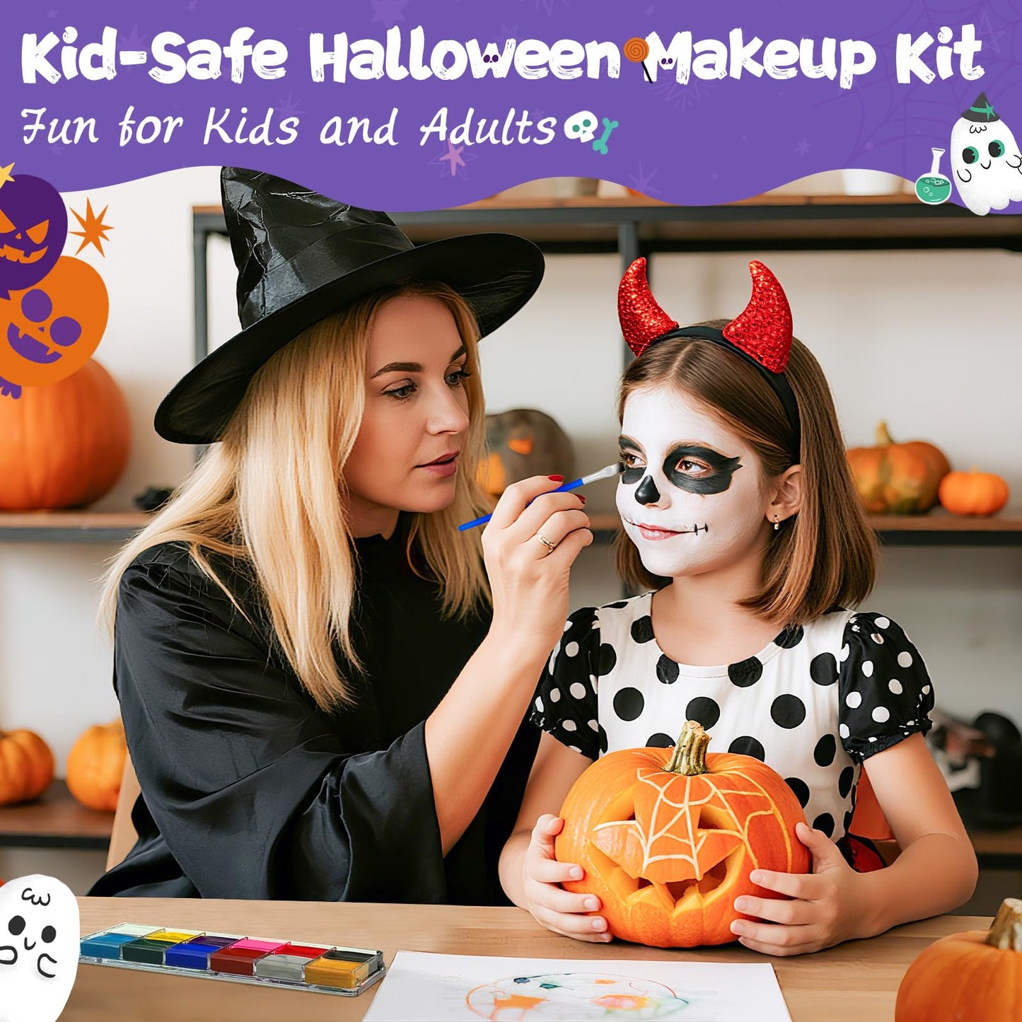 Face Painting Kit for Kids, 12 Colors Oil-Based Face Paint with 2 Brushes, Non-Toxic Halloween Makeup Kit, Professional Face Body Paint for Halloween Beauty & Personal Care Asddage