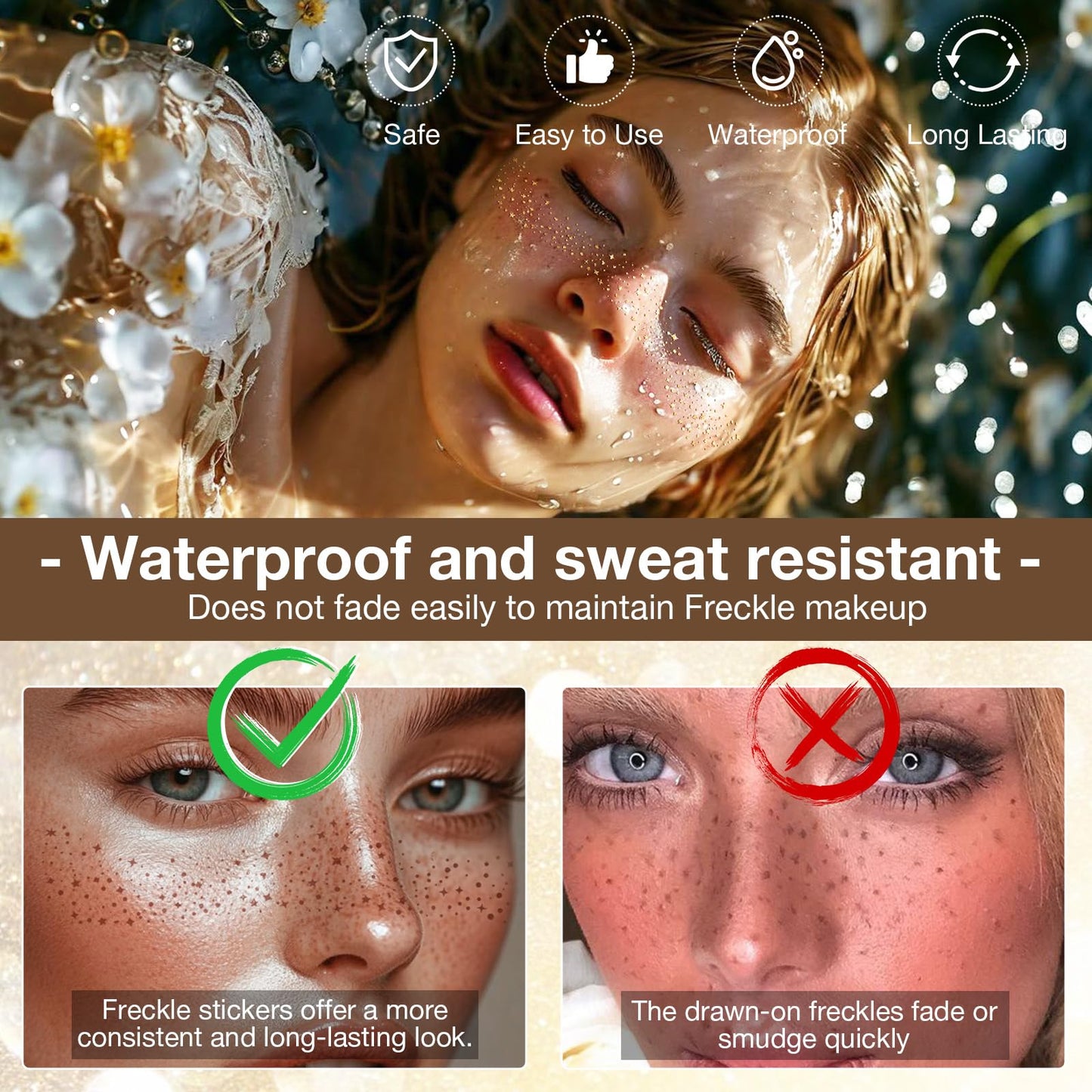Wodelanle Glitter Freckles Face Tattoo, 24 Count Gold Face Glitter Speckles Makeup Patches, Glow Up Makeup Patches, Cute Glitter Freckles Makeup Beauty & Personal Care Wodelanle