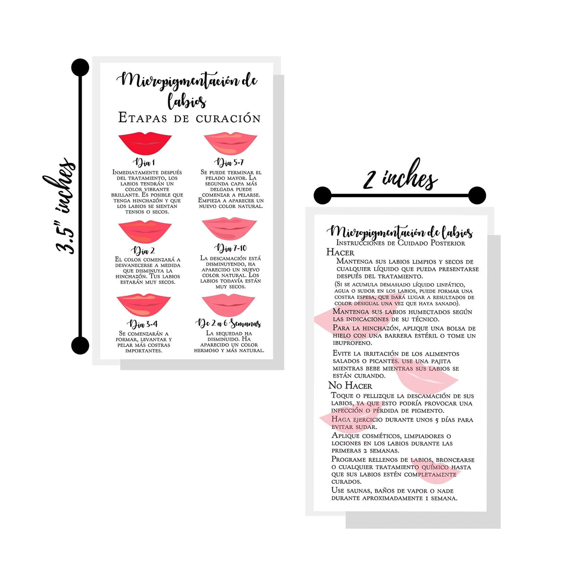 Boutique Marketing LLC Spanish Lip Blush Aftercare Card | Micropigmentación de Labios | 50 Pack | 2 x 3.5in inches Business Card | White with Red Lips Beauty & Personal Care Boutique Marketing LLC