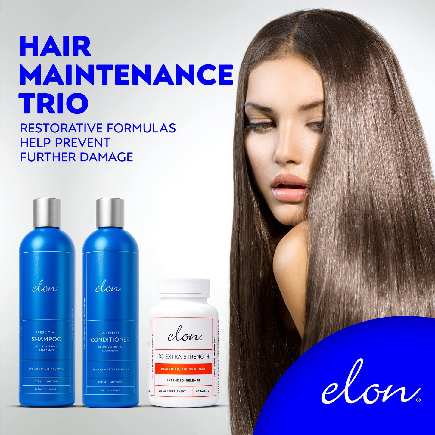 Elon Complete Care Kit for Thinning Hair - Elon Essential Shampoo & Conditioner Set + R3 Extra Strength Hair Growth Supplement - NO Sulfates, Parabens Beauty & Personal Care Elon