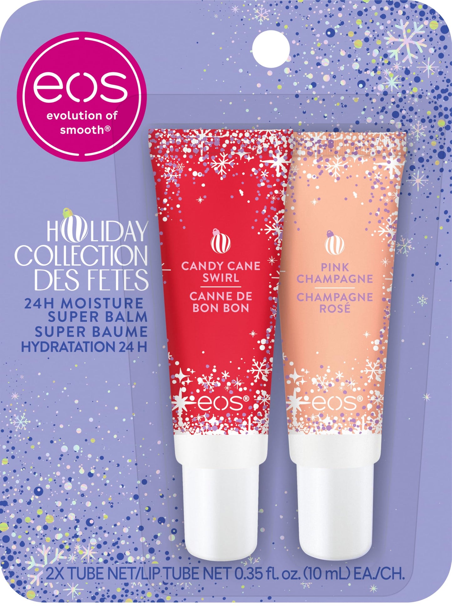 eos Holiday 24H Moisture Super Balm Gift Set, Pink Champagne & Candy Cane Swirl, Limited Edition, Stocking Stuffers, Holiday Lip Mask, 0.35 fl oz Beauty & Personal Care eos