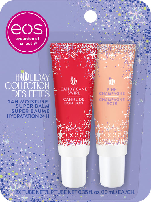 eos Holiday 24H Moisture Super Balm Gift Set, Pink Champagne & Candy Cane Swirl, Limited Edition, Stocking Stuffers, Holiday Lip Mask, 0.35 fl oz Beauty & Personal Care eos