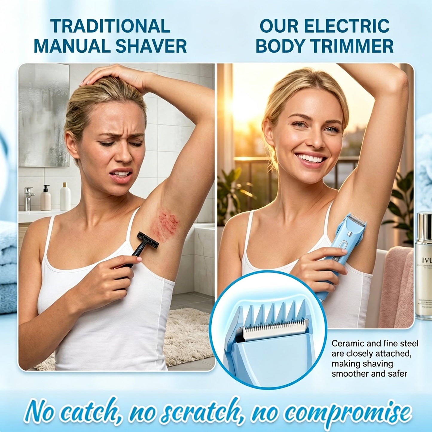 OGLEA Bikini Trimmer for Women, 2 in 1 Electric Razor with LED Light & Battery Display, Rechargeable Cordless Hair Trimmer for Face Underarm Pubic Beauty and Personal Care OGLEA