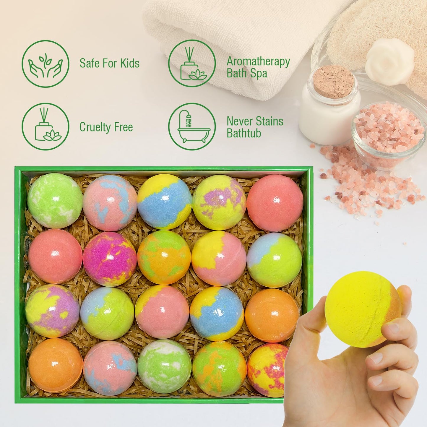 Bath Bombs for Kids with Surprise Toys Inside, 20 Pack Kids Bath Bombs with Glow in The Dark Toys, Natural Handmade Bubble Bath Fizzy Ball, Birthday Beauty and Personal Care Excalla