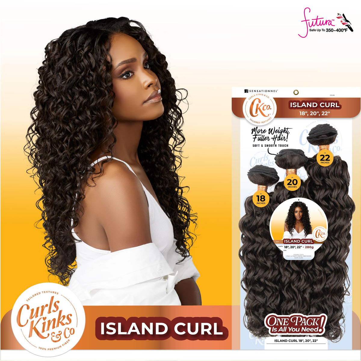 Sensationnel CKCO Synthetic Bundle-Island Curl,18 20 22 inch, 1B OFFBLACK