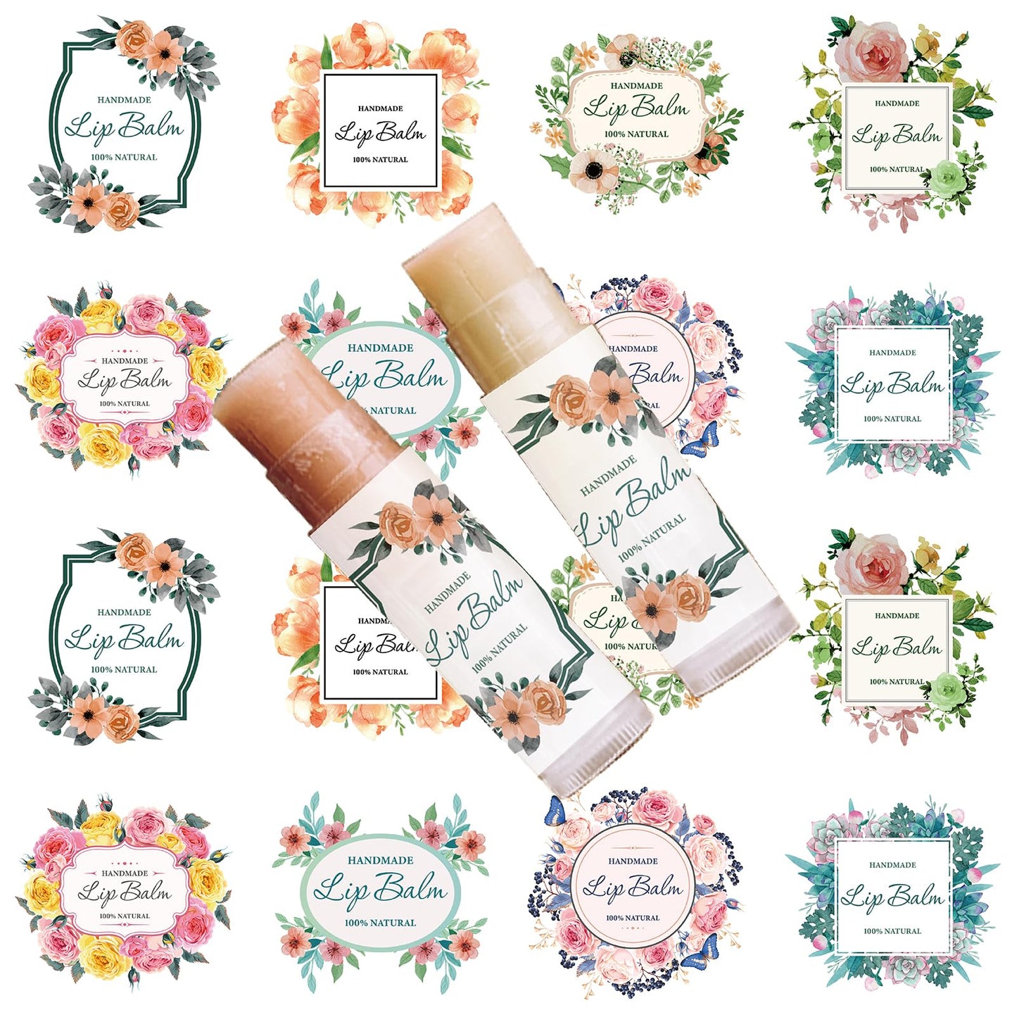 CRASPIRE 80Pcs 8 Styles Lip Balm Sticker Self-Adhesive Homemade Lip Balm Labels Floral Patter Square Printable DIY Label Stickers for Lip Balm Beauty and Personal Care CRASPIRE