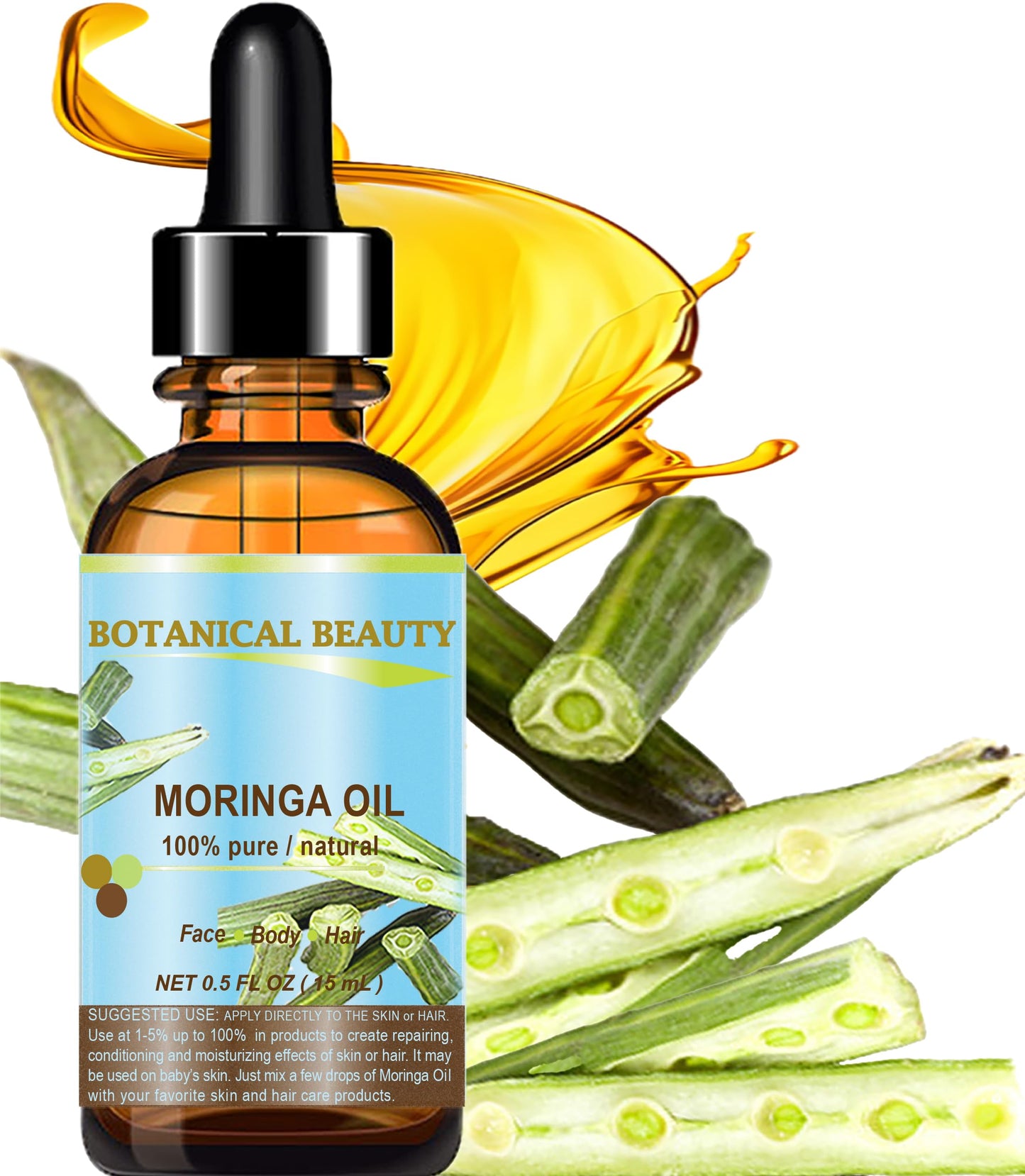 Botanical Beauty Moringa Oil 100% Pure Natural Undiluted Cold Pressed Carrier Oil for Face Skin, Hair, Lips, Nails. Rich in Vitamin C, Vitamin E (0.5 Beauty & Personal Care Botanical Beauty