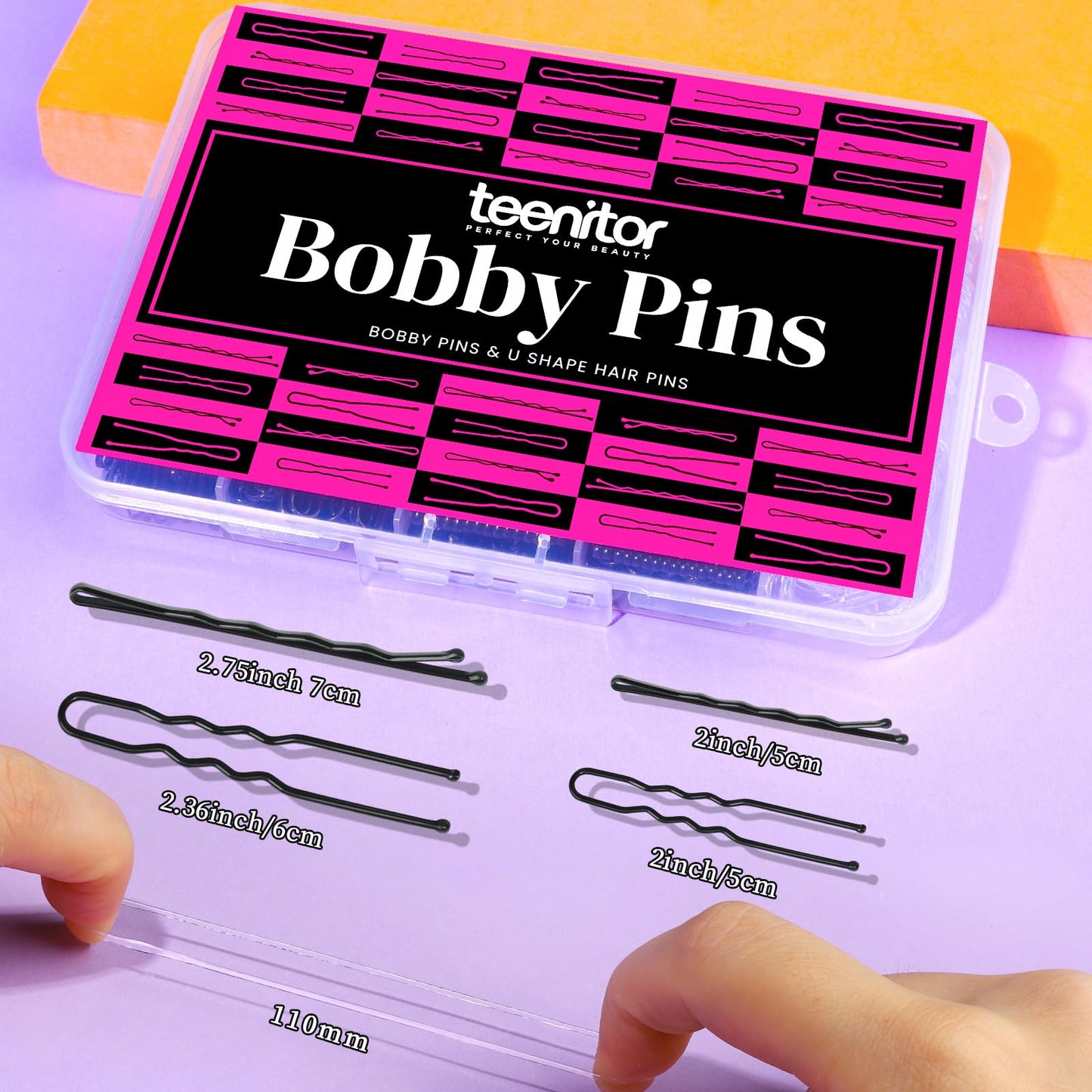 Teenitor 300pcs Hair Pins Bobby Pins Black, 100 Black Bobby Pins 2" 2.75"100 Hair Pins for Women and 100 Clear Hair Bands Kit, U Pins for Buns 2" Beauty and Personal Care Teenitor