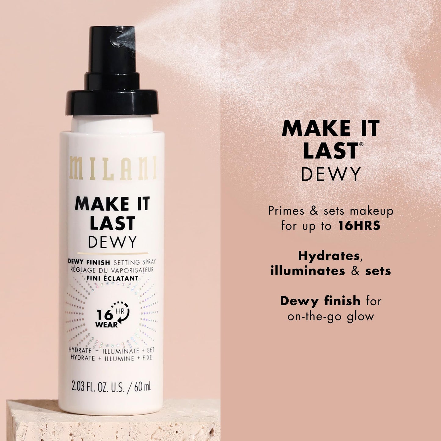 Milani Setting Spray + Primer, Make It Last Dewy - Dewy Finish Moisturizing Formula for Glow on the Go, Setting Spray for Makeup and Face Primer Beauty & Personal Care Milani
