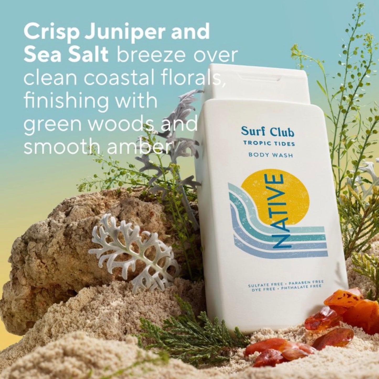 Native Surf Club Tropic Tides Body Wash, Crisp Juniper & Sea Salt Breeze, Sulfate Free, 18 fl oz, 2 Pack (Tropic Tides) Beauty & Personal Care Native
