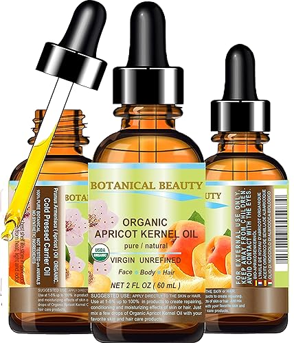 Botanical Beauty ORGANIC APRICOT KERNEL OIL Australian. 100% Pure Virgin Unrefined Cold Pressed Carrier Oil 2 oz- 60 ml. For Face, Hair, Body, Nails Beauty & Personal Care Botanical Beauty