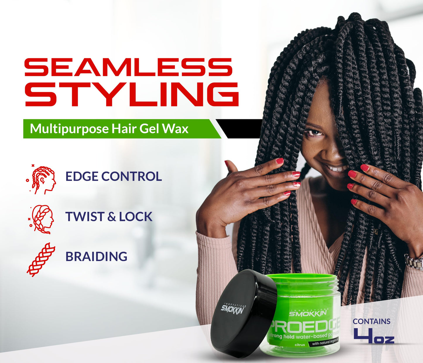 INNOVATION SMOKKIN PROEDGE Edge Control, Braiding Gel, Locking & Twist Styling Pomade, Versatile Styling Gel for Diverse Hair Types, Green Beauty & Personal Care INNOVATION SMOKKIN
