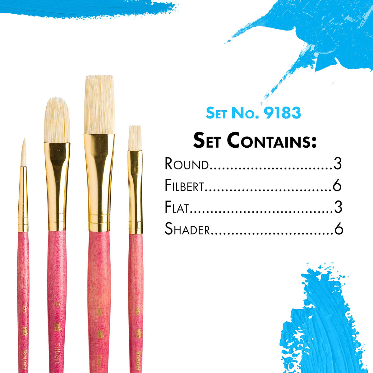 Princeton Real Value, Series 9100, Paint Brush Sets for Acrylic, Oil & Watercolor Painting, NAT-Bristle (Rnd 3, Shader 6, FLB 6, Flat 8)
