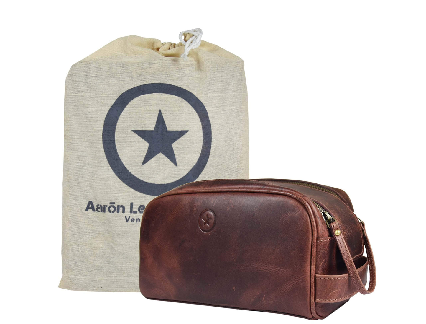 10" Premium Leather Toiletry Travel Pouch With Waterproof Lining | King-Size Handcrafted Vintage Dopp - Kit By Aaron Leather Goods (Dark Brown) Beauty and Personal Care AARON LEATHER GOODS VENDIMIA ESTILO