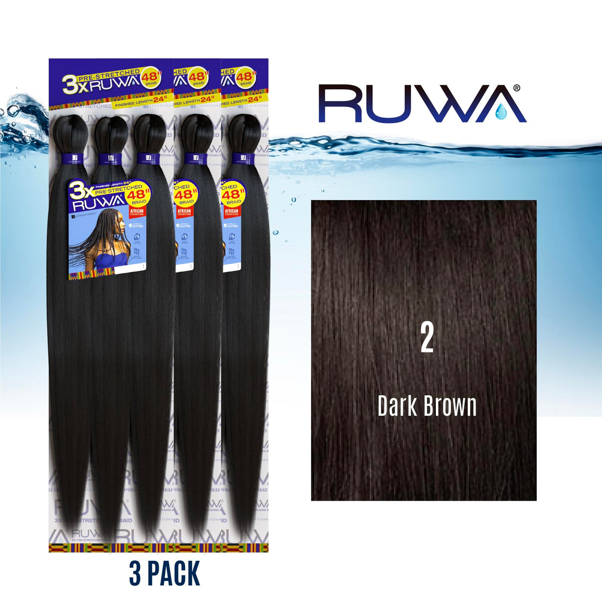 Sensationnel Ruwa Prestretched Braiding Hair-3X 48 Inch,3 pack 2 DARKBROWN