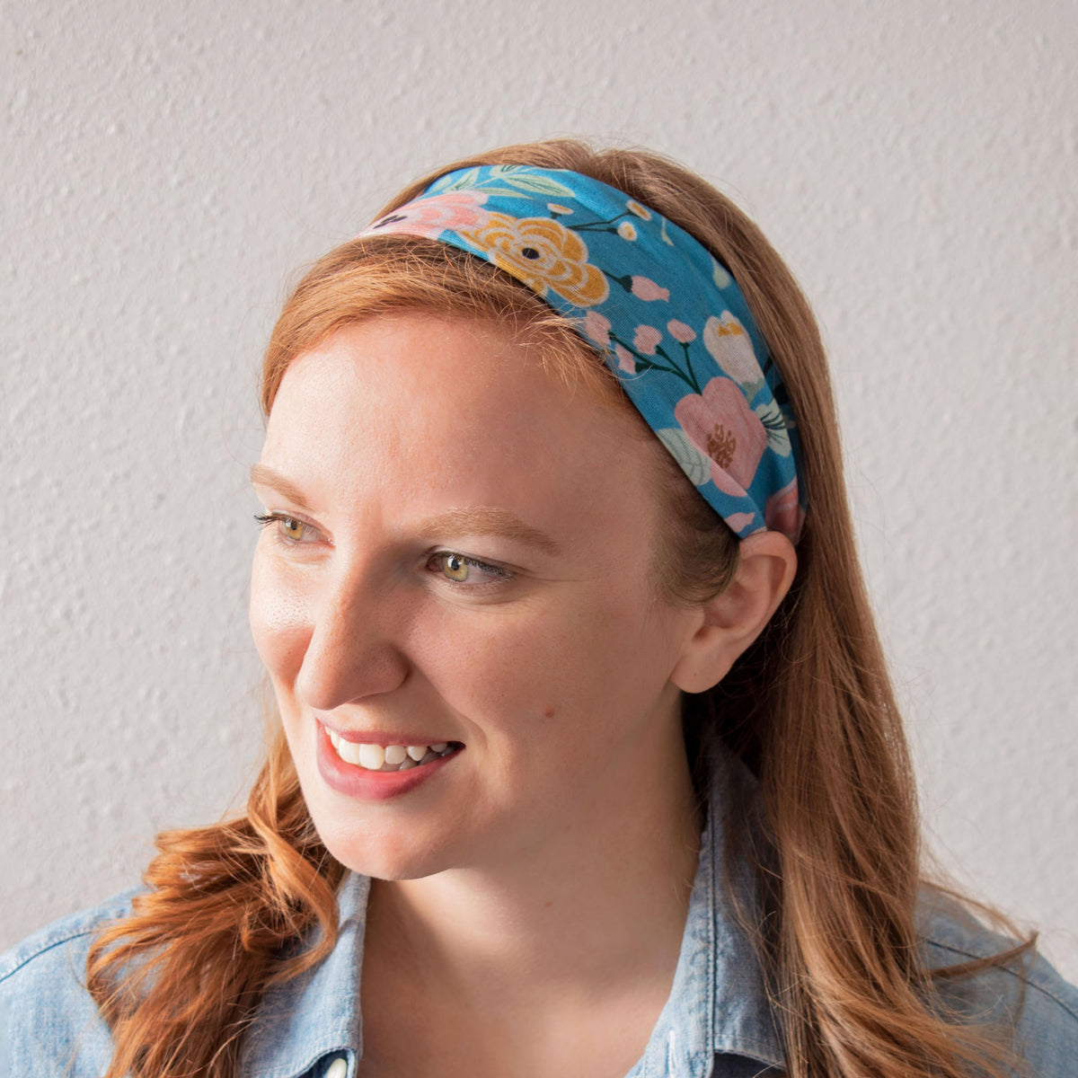 Karma Retro Floral Headband for Women - Medium - Fabric Headband and Stretchy Hair Scarf - Purple