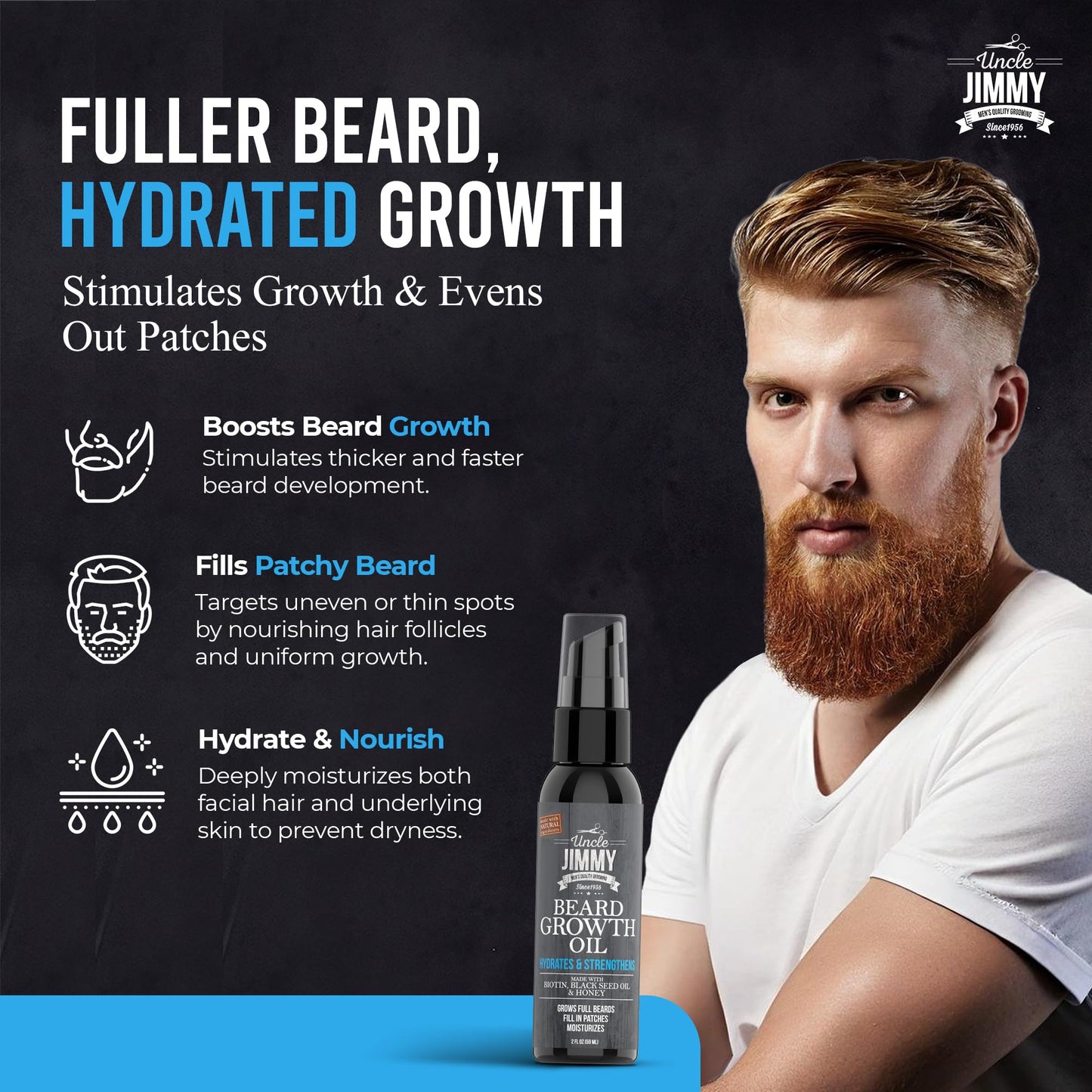 Uncle Jimmy Beard Growth Oil with Biotin | Natural Beard Care for Thicker, Fuller Healthier Beard | Men's Facial Hair Treatment for Grooming | Beauty & Personal Care Uncle Jimmy