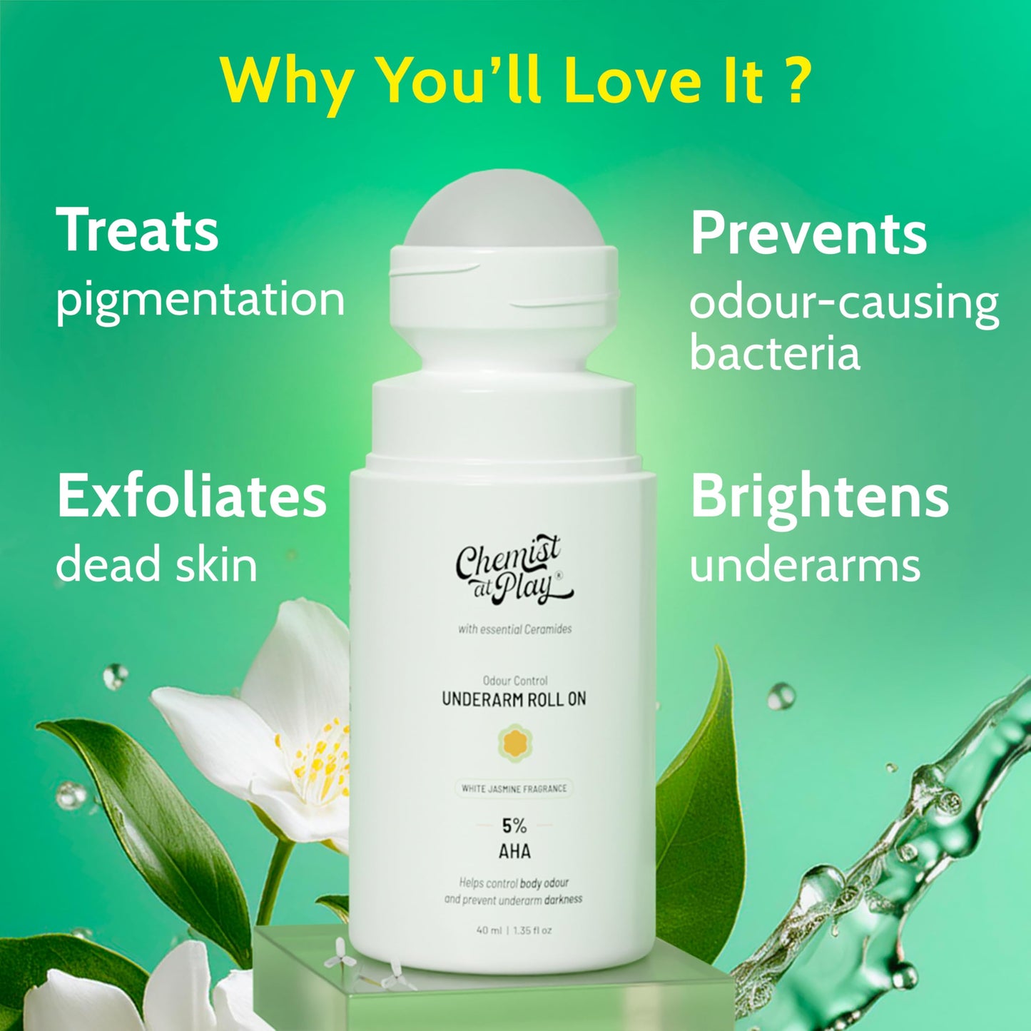 Chemist at Play UnderArm Roll-On with 5% AHA|Lactic & Mandelic Acid|Prevents Odour, Brightens Skin & Exfoliates Underarm|For Sensitive Skin|White Beauty and Personal Care Chemist at Play