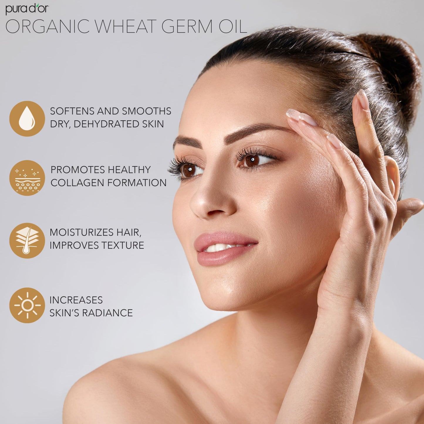 PURA D'OR ORGANIC Wheat Germ Oil (16 Oz x3 = 48 Oz) 100% Pure & Natural USDA Certified Cold Pressed Carrier Oil - Vitamin E Rich, Moisturizing Beauty & Personal Care PURA D'OR