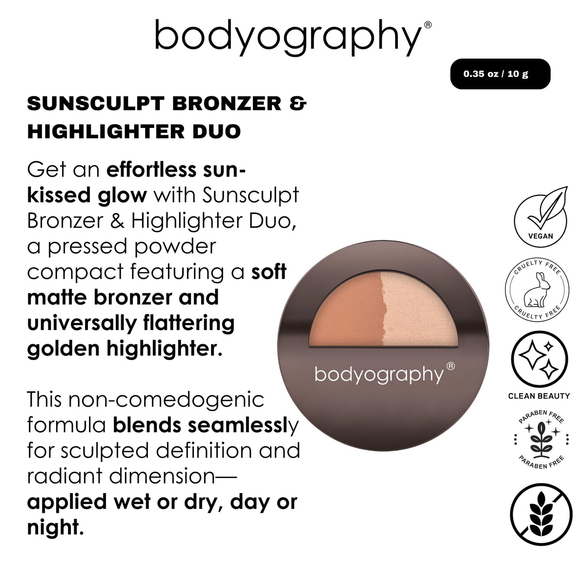 Bodyography Sunsculpt Bronzer & Highlighter Duo | Matte Bronzer & Golden Highlighter Compact | Silky, Buildable, Non-Comedogenic Powder for All Skin Beauty & Personal Care Bodyography
