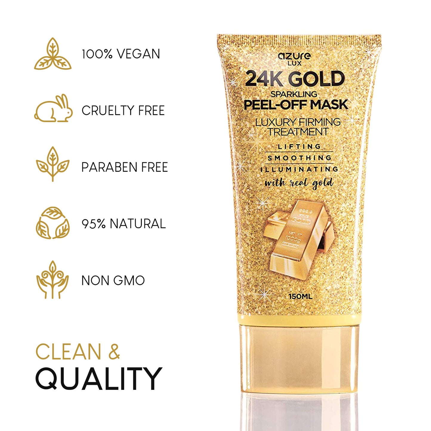 AZURE 24K Gold Firming Peel Off Face Mask- Anti Aging, Lifting, Illuminating & Revitalizing - Removes Blackheads, Dirt & Oils - With Hyaluronic Acid Beauty & Personal Care Azure Cosmetics