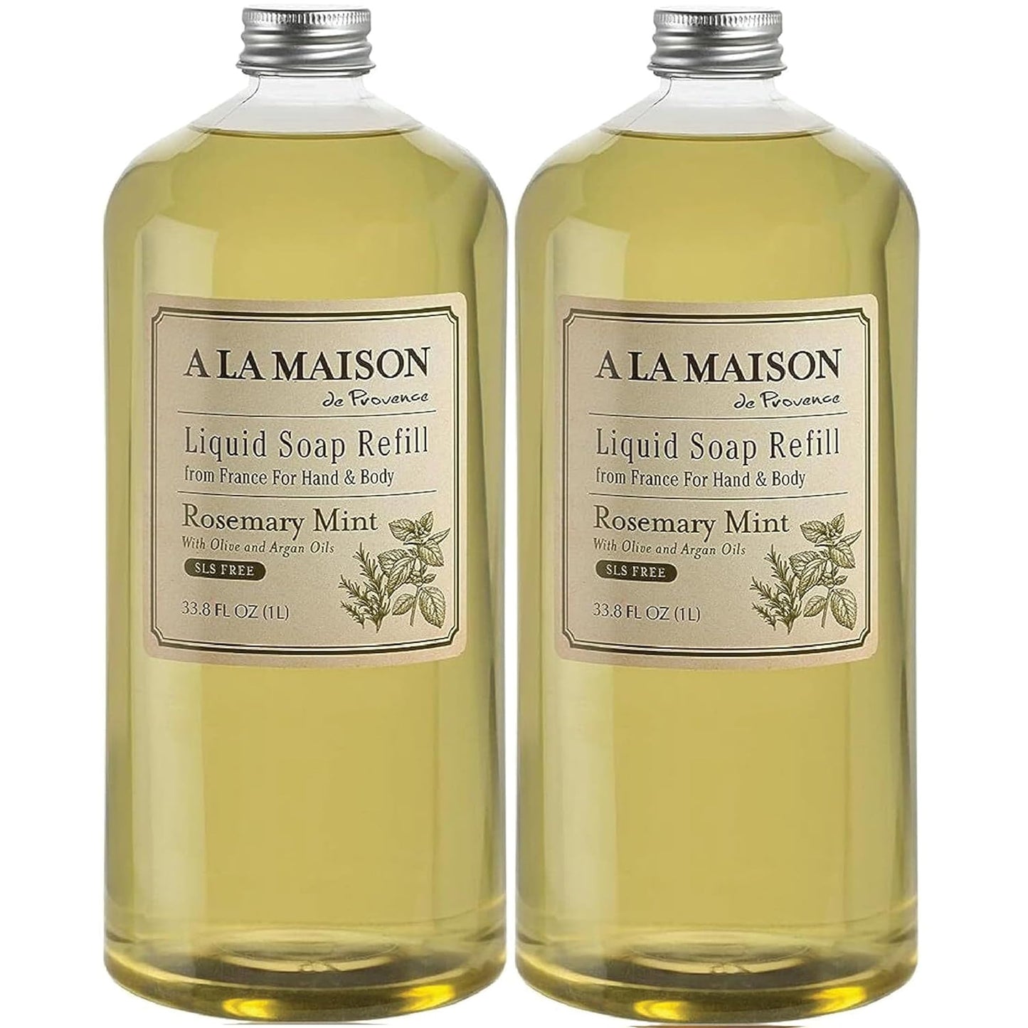 A LA MAISON Rosemary Mint Natural Hand Wash Made with Essential Oils - Biodegradable, Plant-Based, Vegan, Cruelty-Free (33.8 Fl Oz Refill, 2 Pack) Beauty & Personal Care A LA MAISON