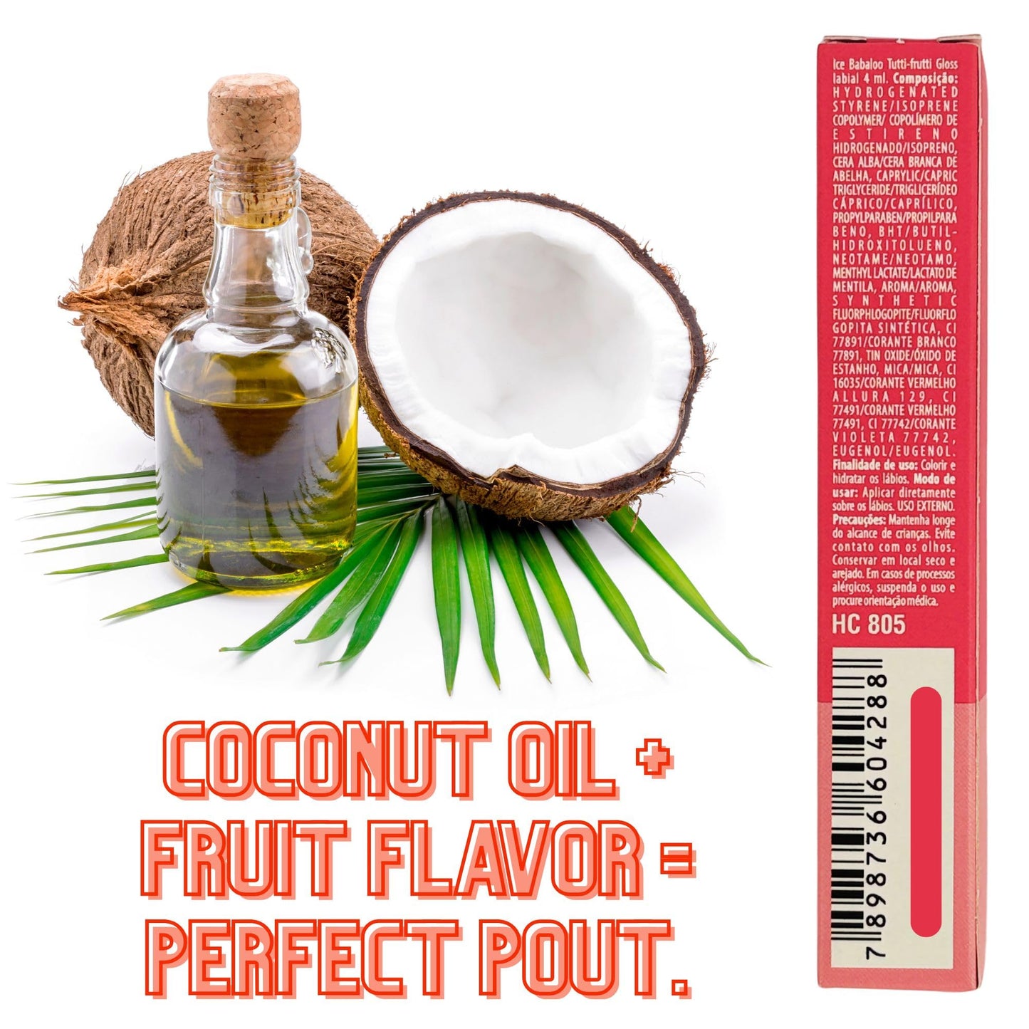 HOT FLOWERS Ice Babaloo Lip Gloss - Moisturizing Gloss with Coconut Oil - Hydrating & Flavored - 15g (Tutti Frutti) Beauty & Personal Care HOT FLOWERS