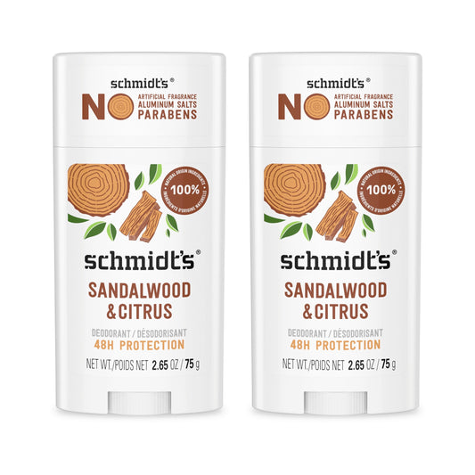 Schmidt's Aluminum-Free Vegan Deodorant Sandalwood & Citrus 2 Count for Women and Men, with 24 Hour Odor Protection, Natural Ingredients Beauty and Personal Care Schmidt's