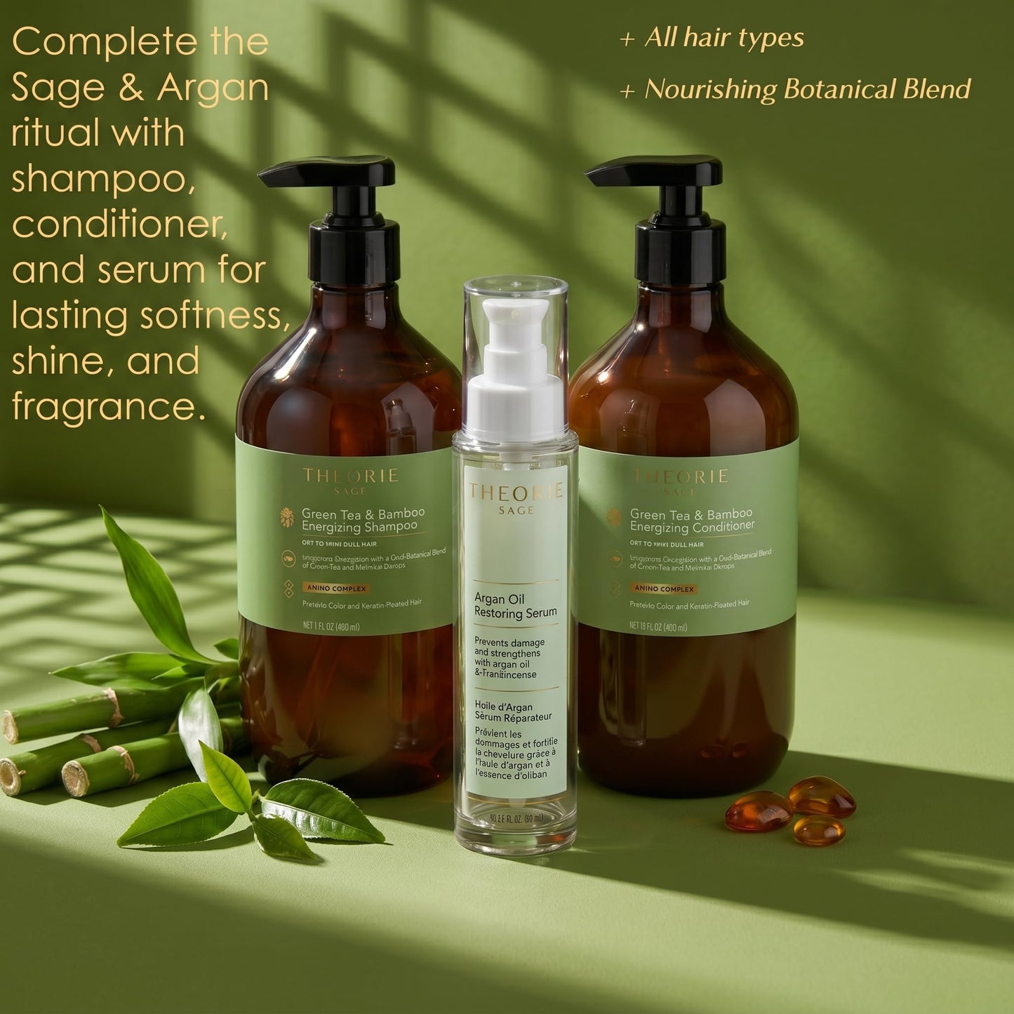 THEORIE 400 mL Shampoo & Conditioner Collection (THEORIE Sage Collection Hair Care Sets (Green Tea & Bamboo 400 mL Shampoo & Conditioner Set)) Beauty & Personal Care Theorie