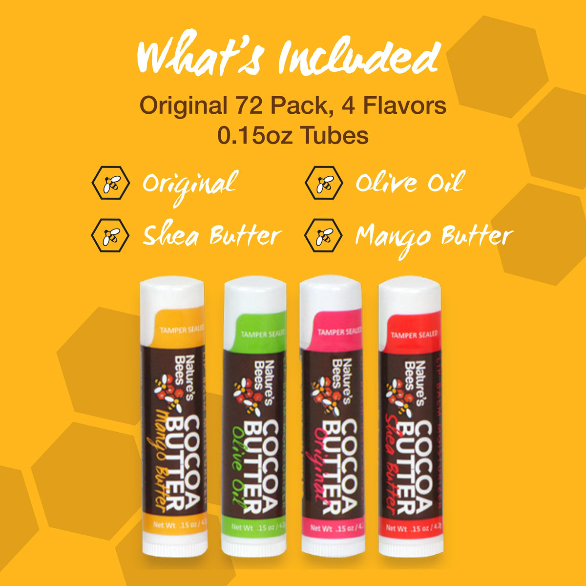 Nature's Bees, Cocoa Butter Lip Balms, Lip Moisturizer Treatment - Pack of 72, (Original Variety Assortments - Original, Olive Oil, Mango Butter, Shea Beauty & Personal Care Nature’s Bees