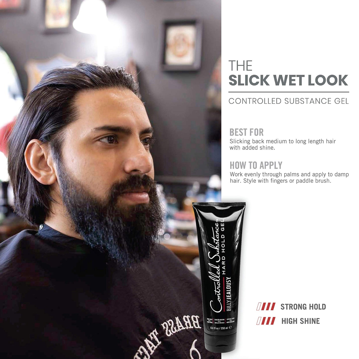 Billy Jealousy Controlled Substance Hard Hold Mens Styling Gel, Professional Hair Cream with Sunflower and Sage Extracts, Water-Based & Alcohol Free Beauty & Personal Care Billy Jealousy