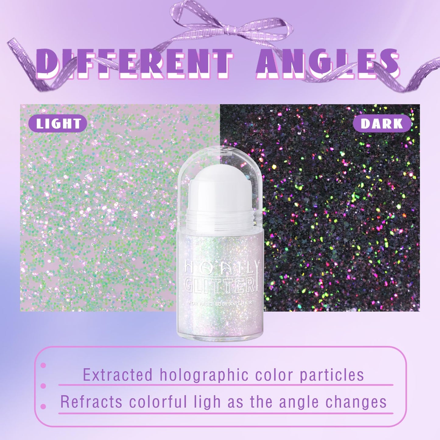 HOSAILY Roll-on Holographic Body Glitter Gel for Face Hair, Chameleon Color Changing Glitter Gel Under Light, Chunky Mermaid Sequins Festival Party Beauty and Personal Care HOSAILY