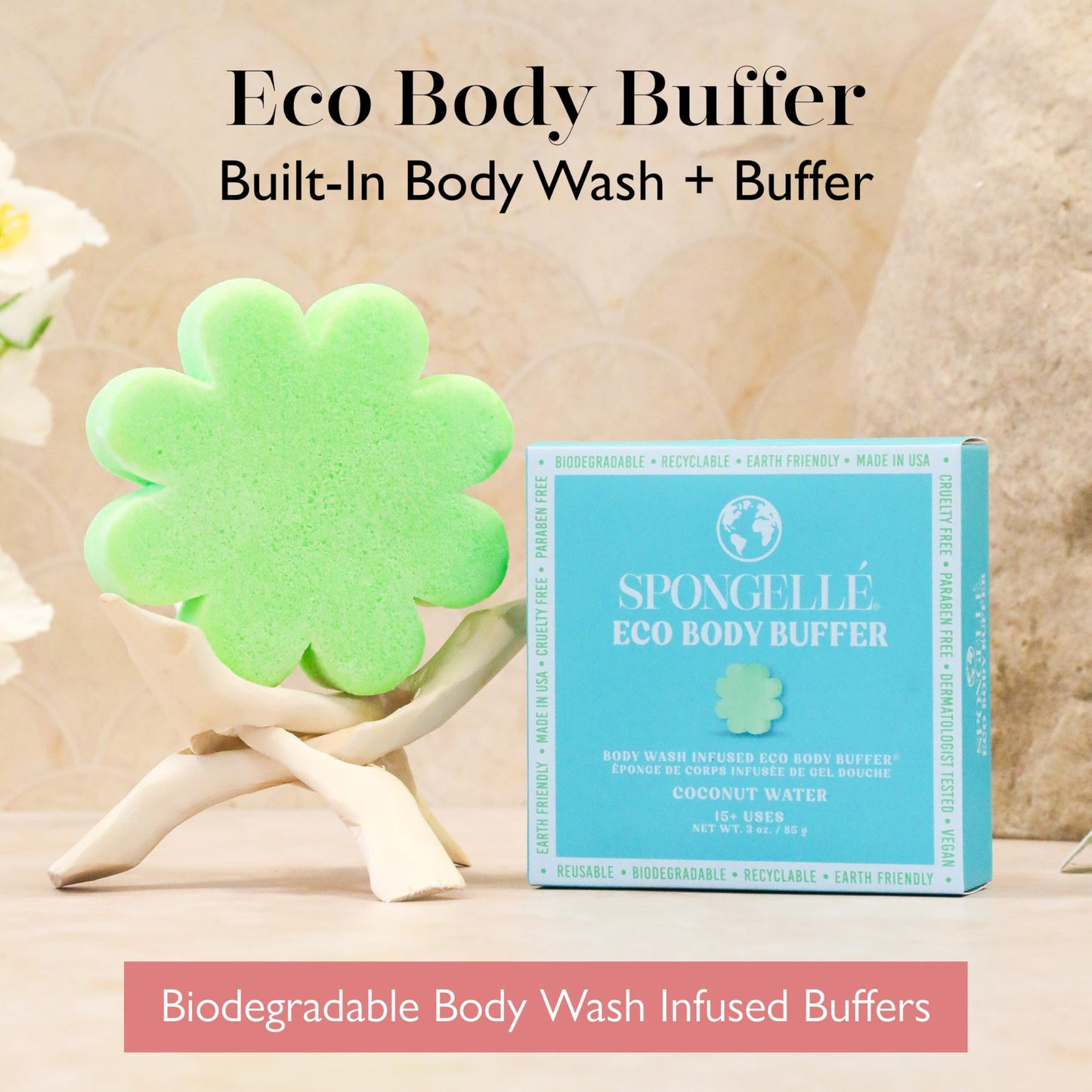 Spongelle Coconut Water Eco Collection Body Buffer Body Scrubber - Bath & Shower Loofah for Men & Women - Biodegradable, Cruelty-Free, Vegan Beauty and Personal Care SPONGELLÉ