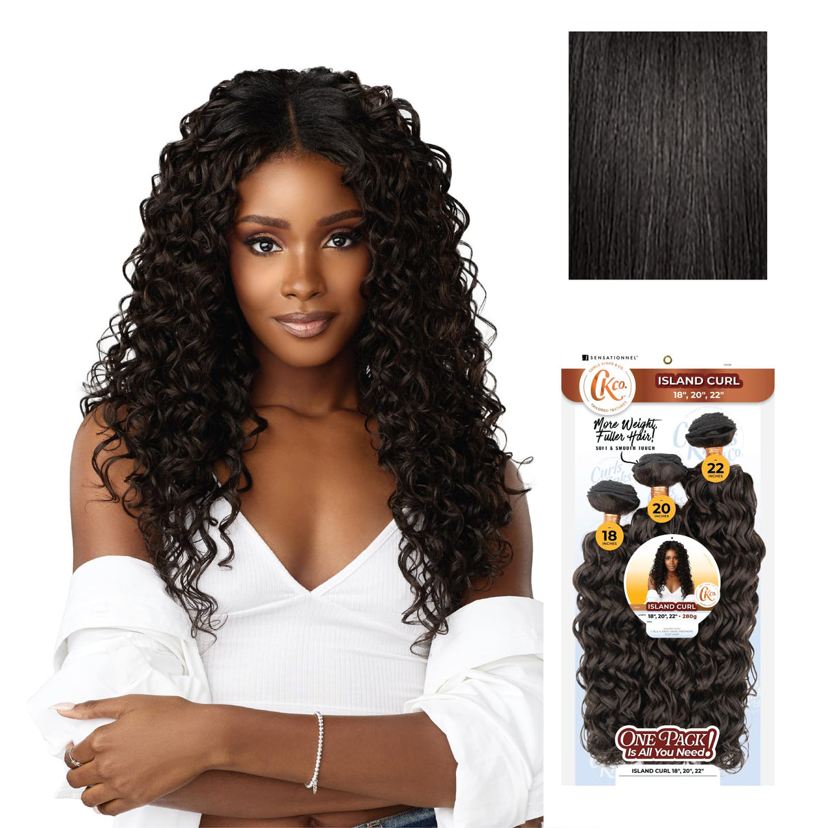 Sensationnel CKCO Synthetic Bundle-Island Curl,18 20 22 inch, 1B OFFBLACK