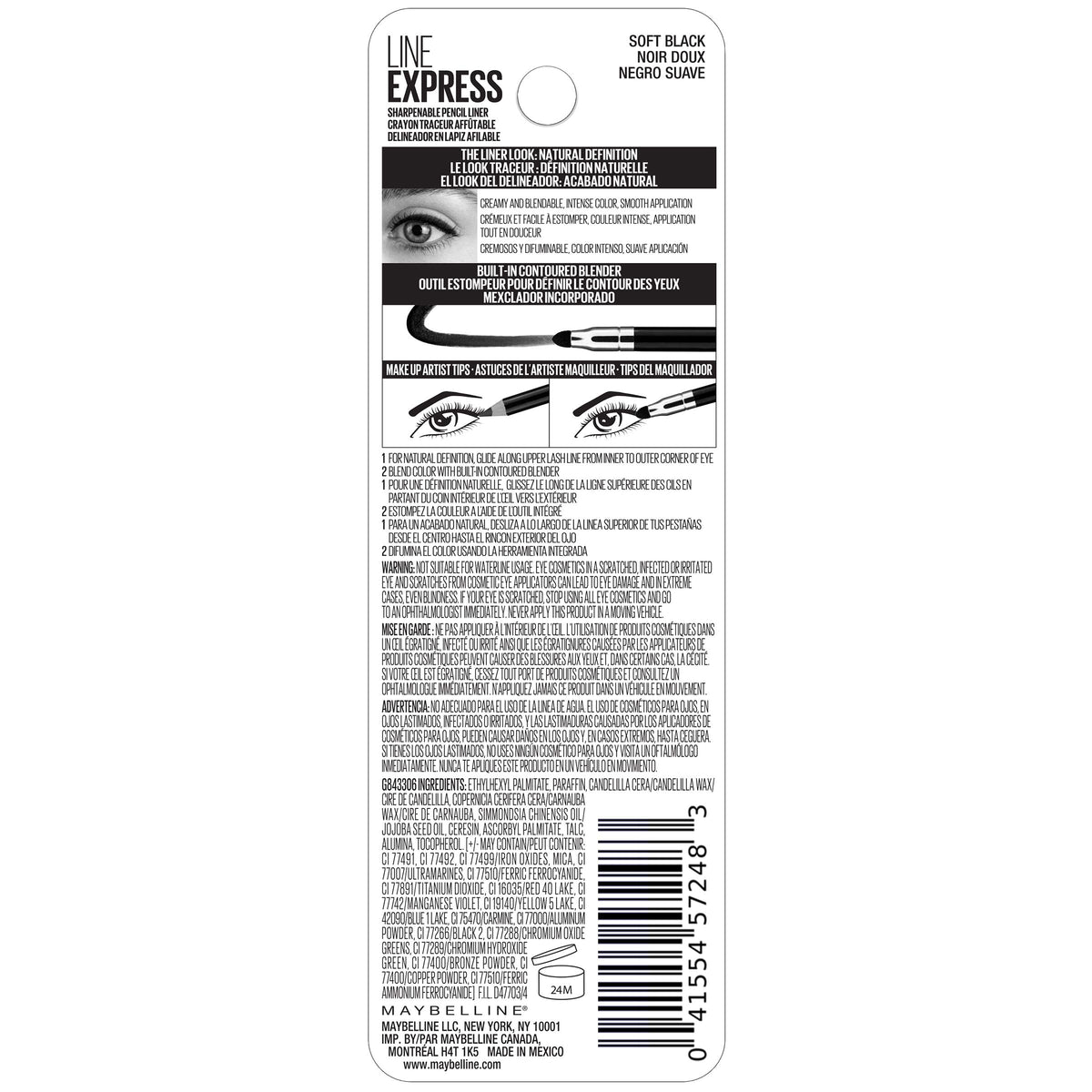 Maybelline Line Express Sharpenable Wood Pencil with Built-In Blending Smudger Tip Creamy Liner Eyeliner Eye Makeup, Soft Black, 0.035 oz. Beauty & Personal Care MAYBELLINE
