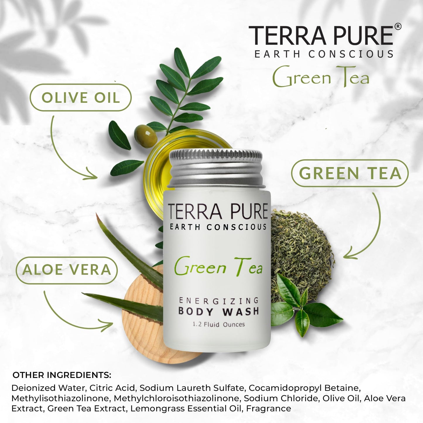 Terra Pure Green Tea Body Wash, 1.2 oz. In Jam Jar With Organic Honey And Aloe Vera (Case of 300) Beauty & Personal Care Terra Pure