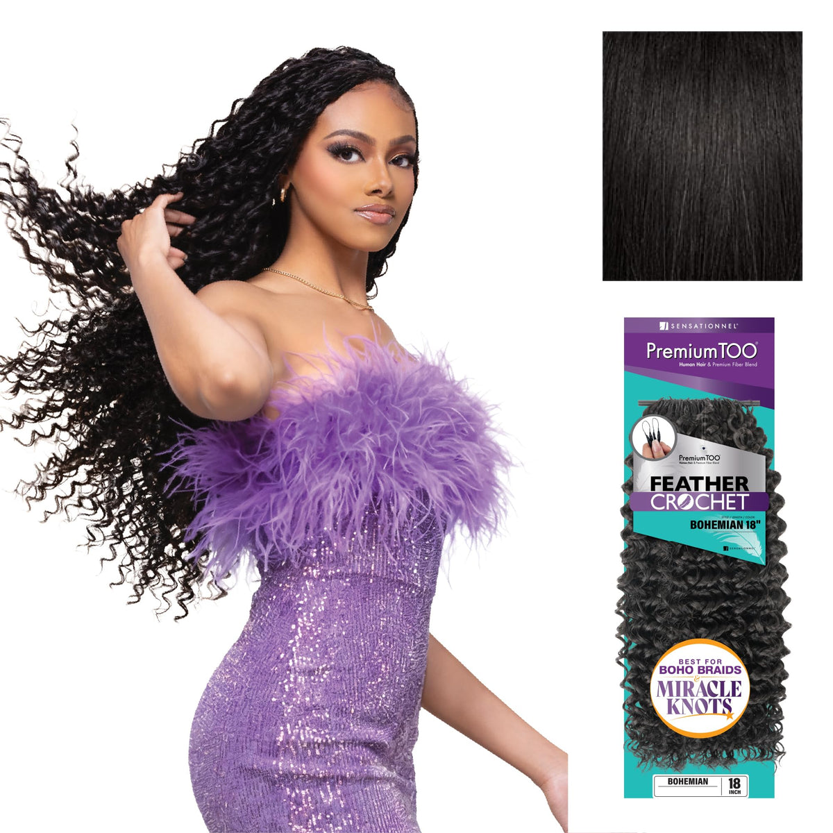 Sensationnel PremiumToo Feather Crochet Braids-Bohemian,18in, 1 JETBLACK
