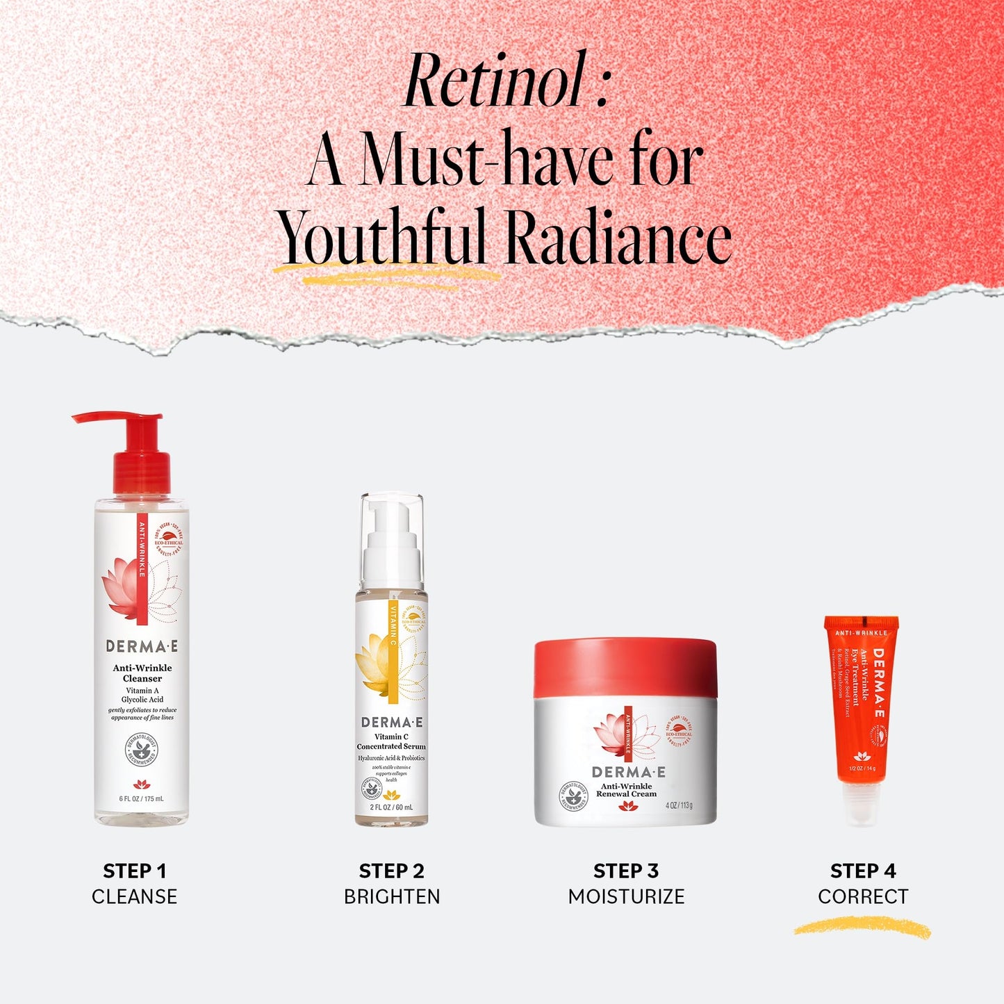 Derma E Anti-Wrinkle Eye Treatment - Anti-Aging Cream with Retinol, Grape Seed Extract and Reishi Mushroom - Hydrating Serum for Under Eye Beauty & Personal Care Derma E