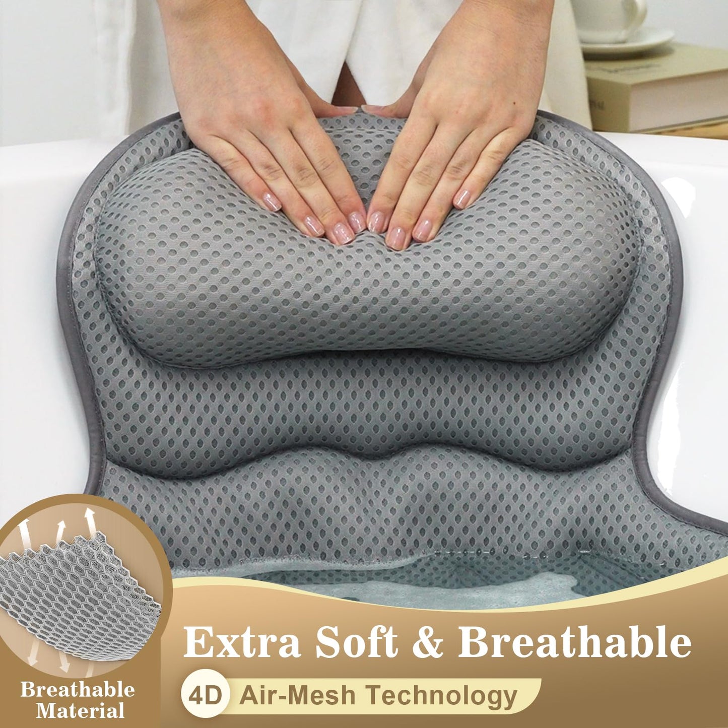 Bath Pillow Luxury Bathtub Pillow, Extra Soft & Comfortable Bath Pillow for Tub Head Neck and Back Support, with 4D Air Mesh Cushions & Non-Slip Beauty and Personal Care Binobella