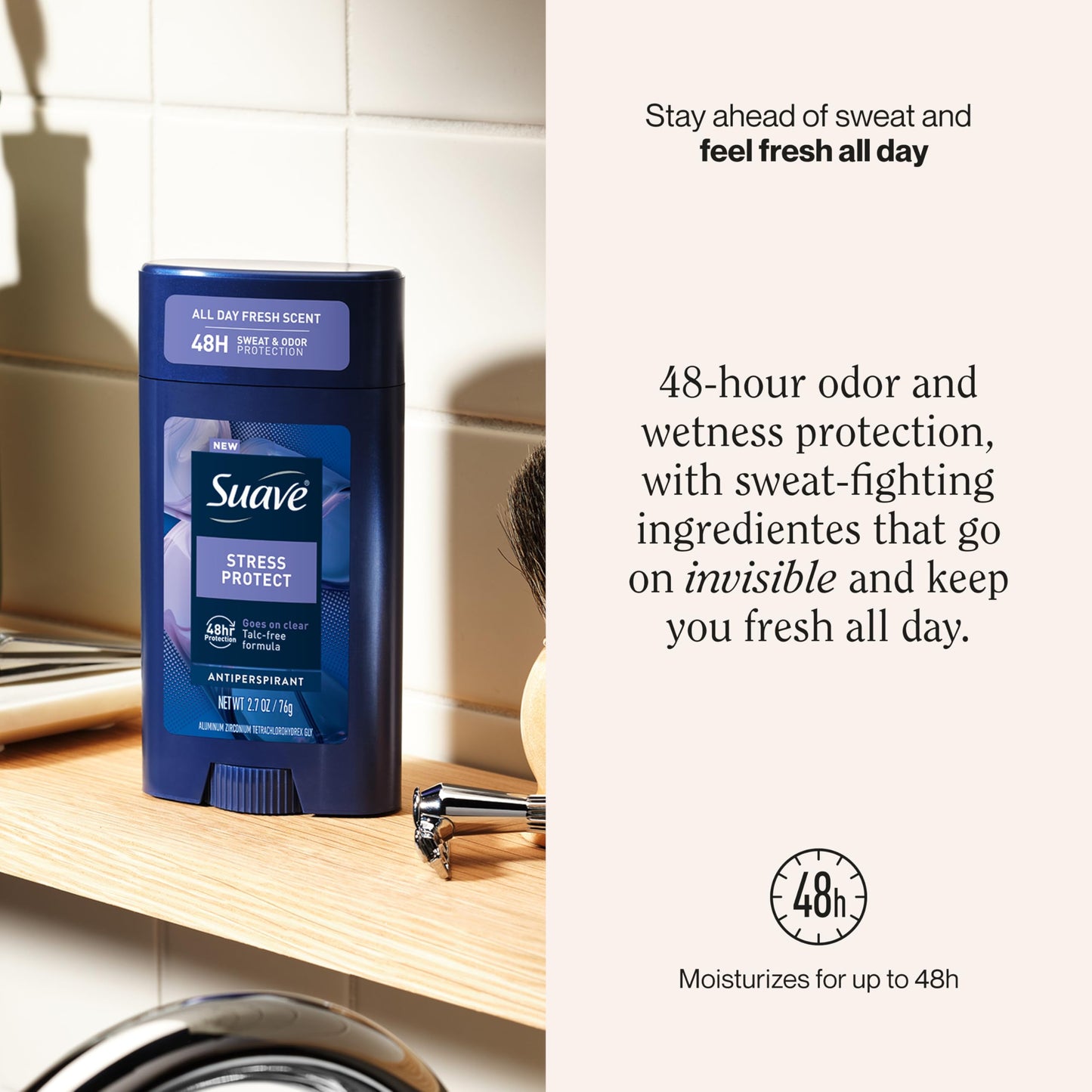 Suave Stress Protect Men’s Antiperspirant Deodorant, All Day Lavender & Cedarwood Scent, for 48hr Odor & Wetness Protection, 2.7oz, 12 Pack Beauty and Personal Care Suave
