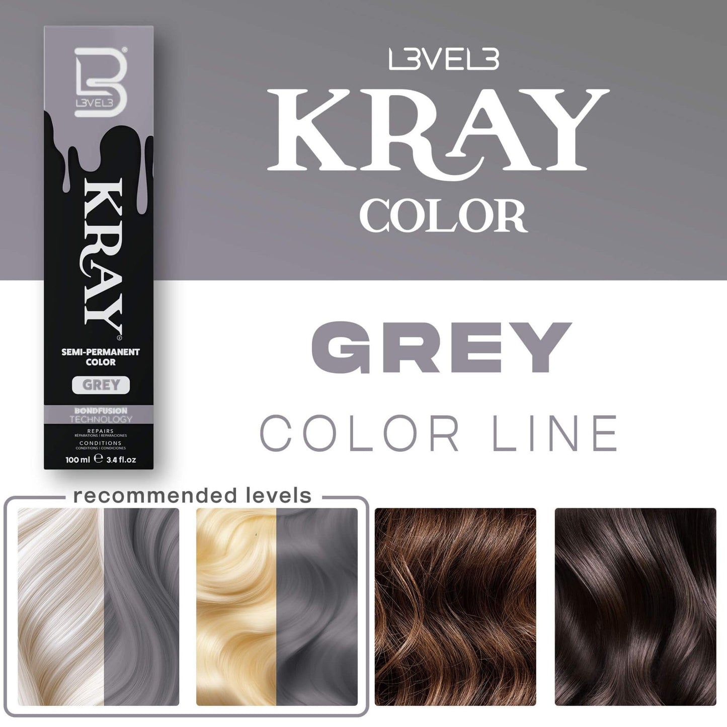 L3 - Level 3 Kray Semi Permanent Hair Color - Semi Permanent Hair Dye with Aloe Vera - Grey Beauty & Personal Care L3