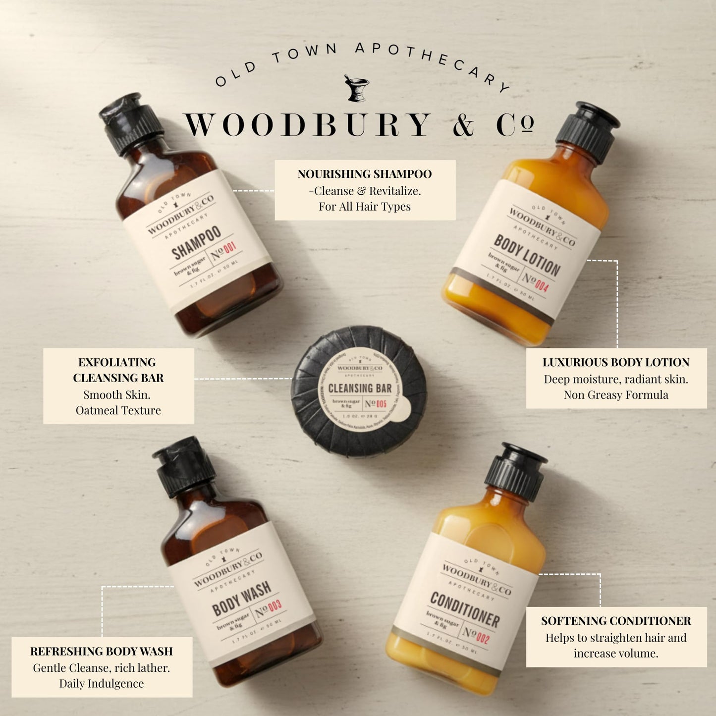 WOODBURY & CO Travel Size Shampoo Conditioner Body Wash Lotion & Soap (150 PK, 1.7 oz each), Guest Bathroom Essentials Toiletries Airbnb Bulk Mini Beauty & Personal Care HOTEL EMPORIUM, INC.