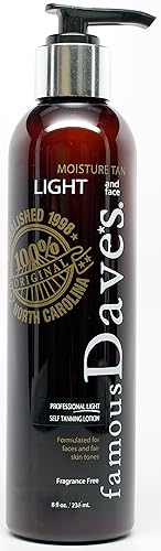 Fair Skin and Face Self Tanner - America's 20,000 Testimonial Famous Dave's Moisture Tan Light 8 Fl Oz. Professional Tanning Lotion for Body and Face Beauty & Personal Care Famous Dave's Tanner