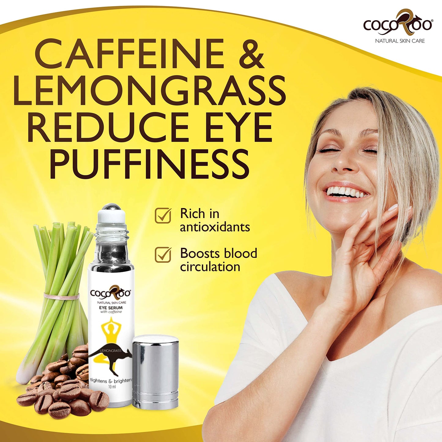Caffeinated Eye Serum, Nutrient-Dense, 100% Pure, Natural & Vegan (Lemongrass) Beauty & Personal Care CocoRoo