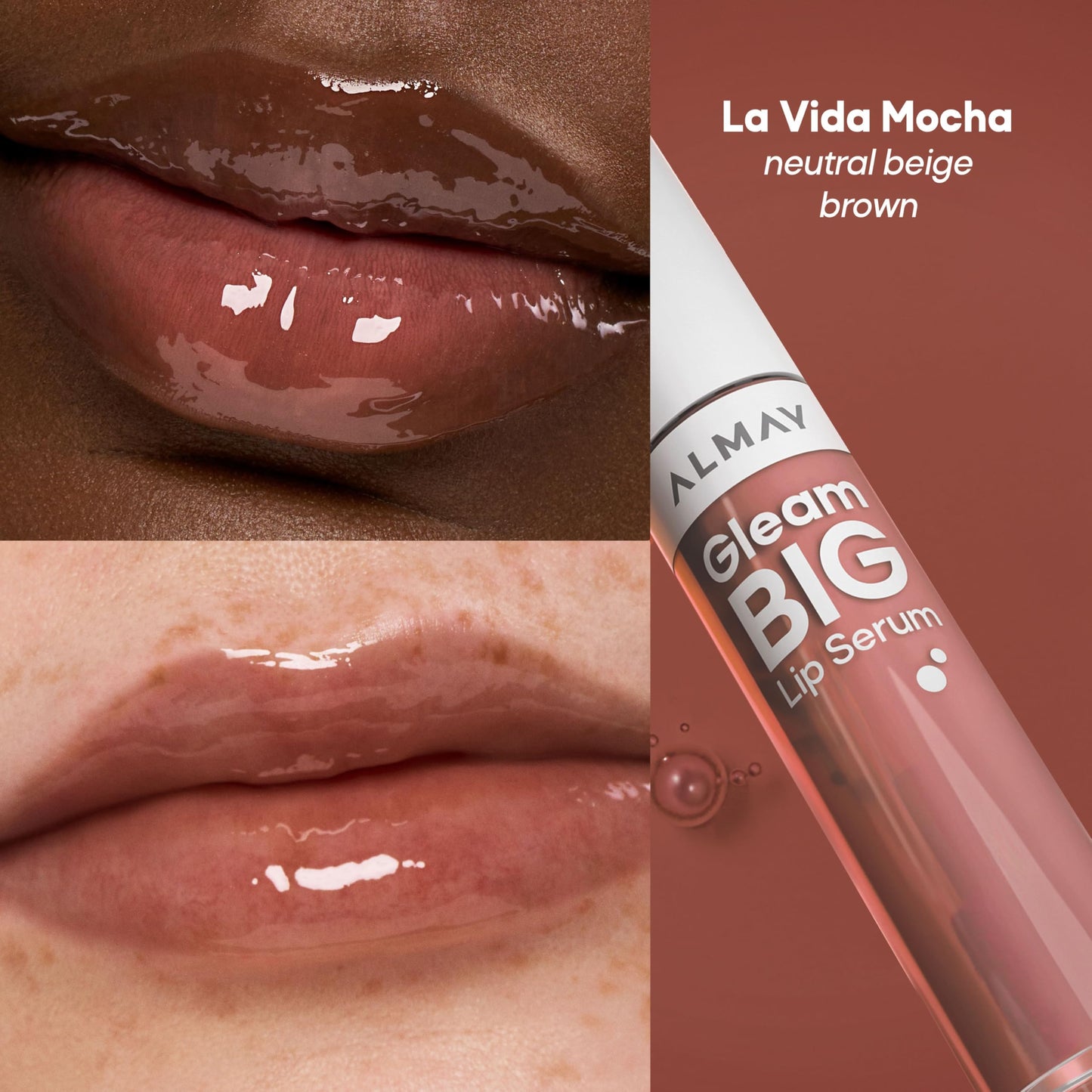 Almay Gleam Big™ Lip Serum, Hydrating and Moisturizing, Hypoallergenic Lip Gloss, Non-Sticky, 700 La Vida Mocha, 0.13 fl oz Beauty & Personal Care Almay