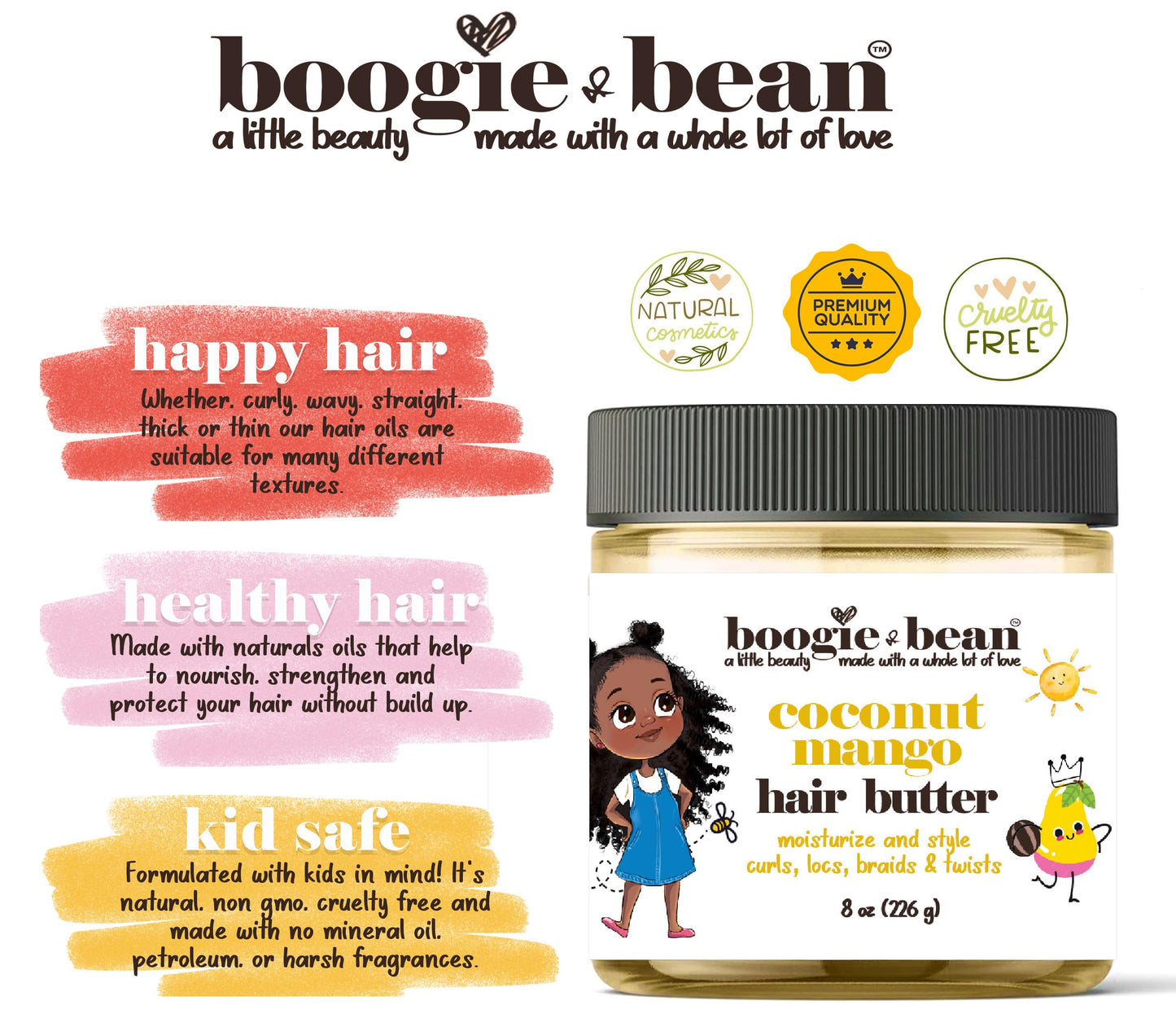 Boogie and Bean Hair Styling Creme or Pomade for Thick and Curly Hair Kids with Locs, Curls, Twists & Braids, Made with Natural Oils like Coconut Beauty & Personal Care Boogie and Bean