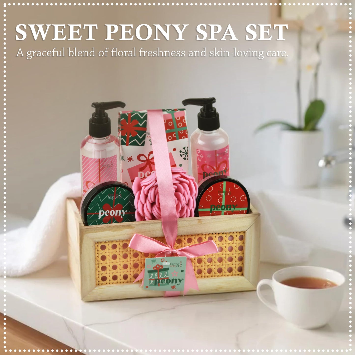 Peony Spa Gift Set Bath & Body Gift Basket for Women & Men - Shower Gel, Body Lotion, Body Scrub, Bath Salt - Relaxing Self Care Gift - Mother's Day Beauty and Personal Care Freida and Joe