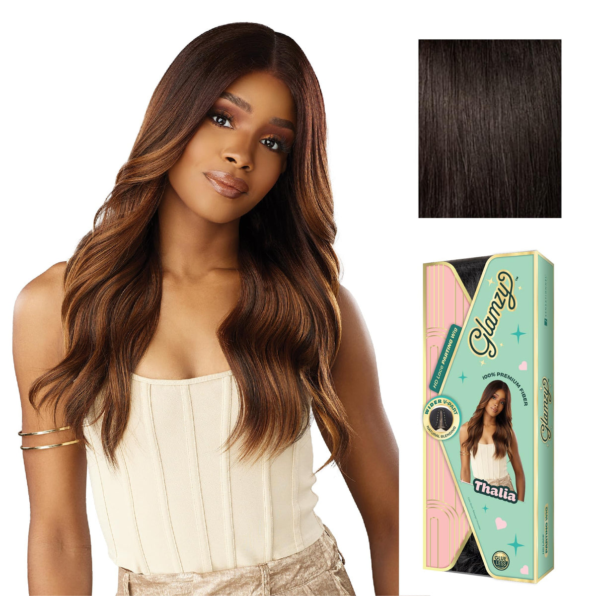 Sensationnel Glamzy Lace Part Wig-Thalia, 2 DARKBROWN