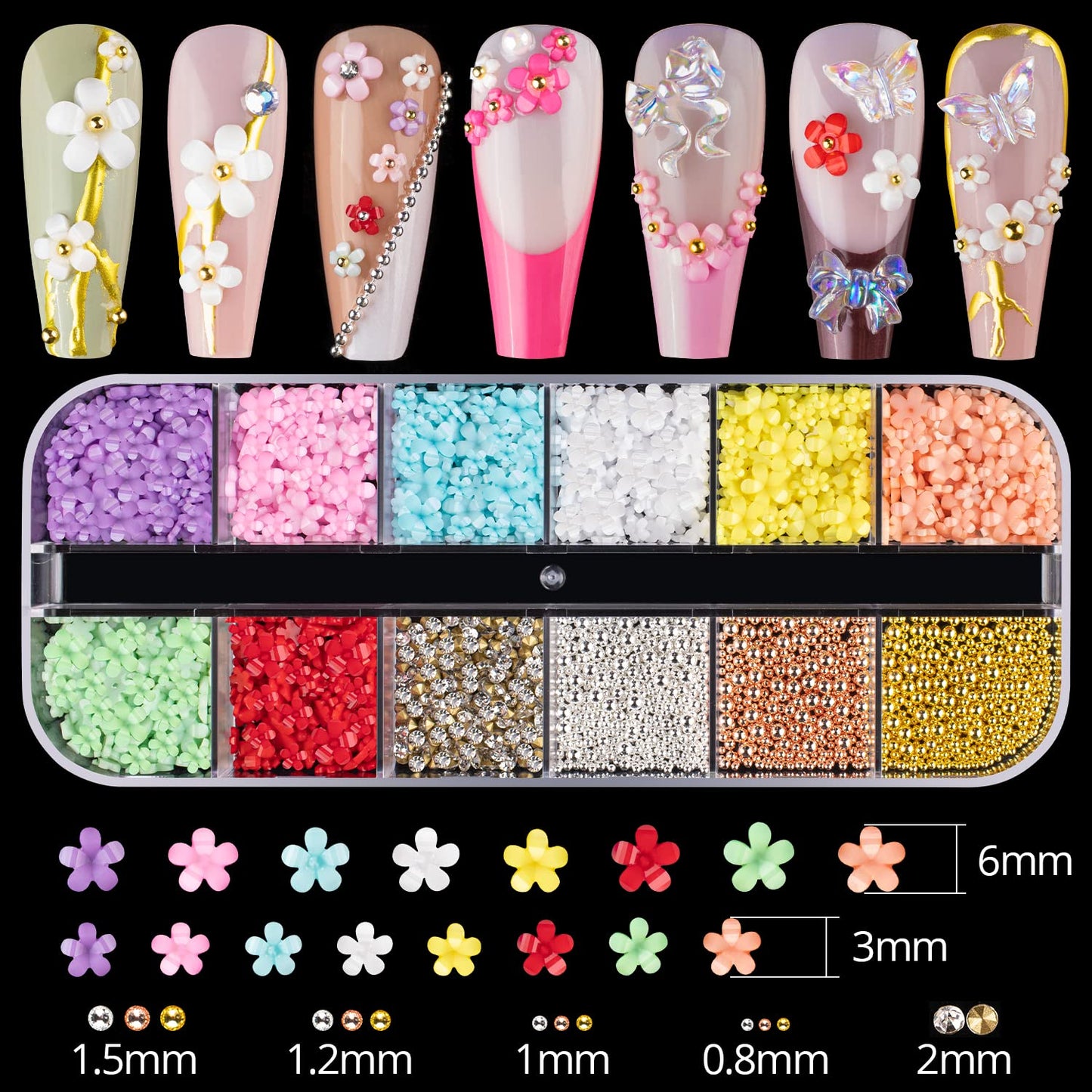 Mixed 3D Nail Art Gem Decoration Accessories Kit #1, Aurora Bear Bow Butterfly Starry AB Rhinestone Charm Jewelry for Deco, Pearl Flower Caviar Bead Beauty & Personal Care BELLEBOOST