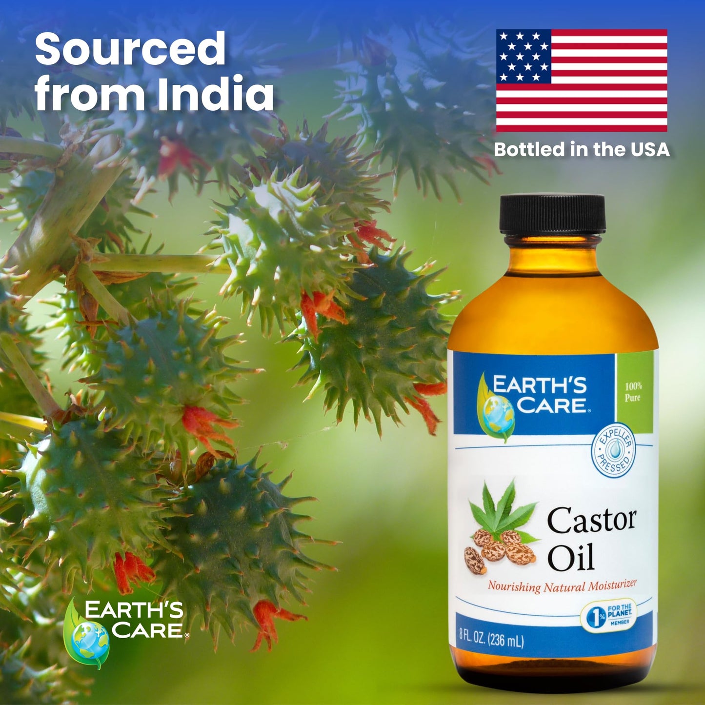 Earth’s Care Castor Oil - 100% Pure Castor Oil Expeller Pressed - All Natural Nourishing Moisturizer - 8 FL OZ Beauty & Personal Care Earth's Care